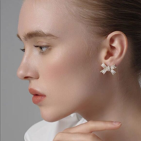 New Beautiful Bow-knot With Pearl Long Tassel Earrings 2 in 1 - Picture 5 of 12